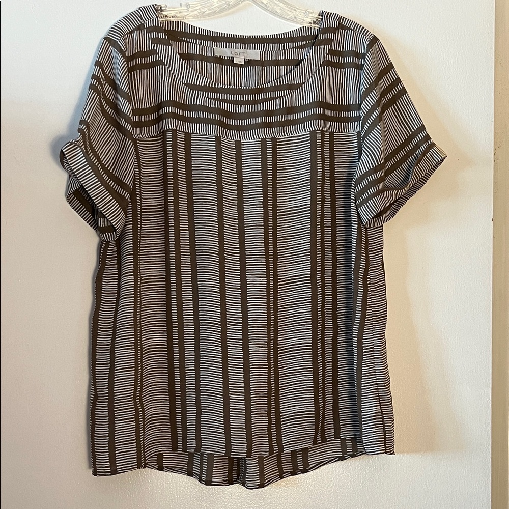 LOFT Brown and White Striped Blouse